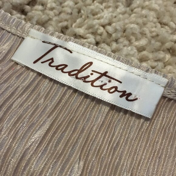 Vintage Retro 90s Tradition Accordion Crepe Champagne Short Sleeve Top - Picture 8 of 13